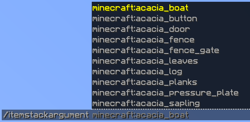 An item stack argument with suggestions for Minecraft items